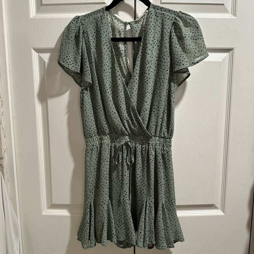 Millibon Light Green and Black Patterned Romper